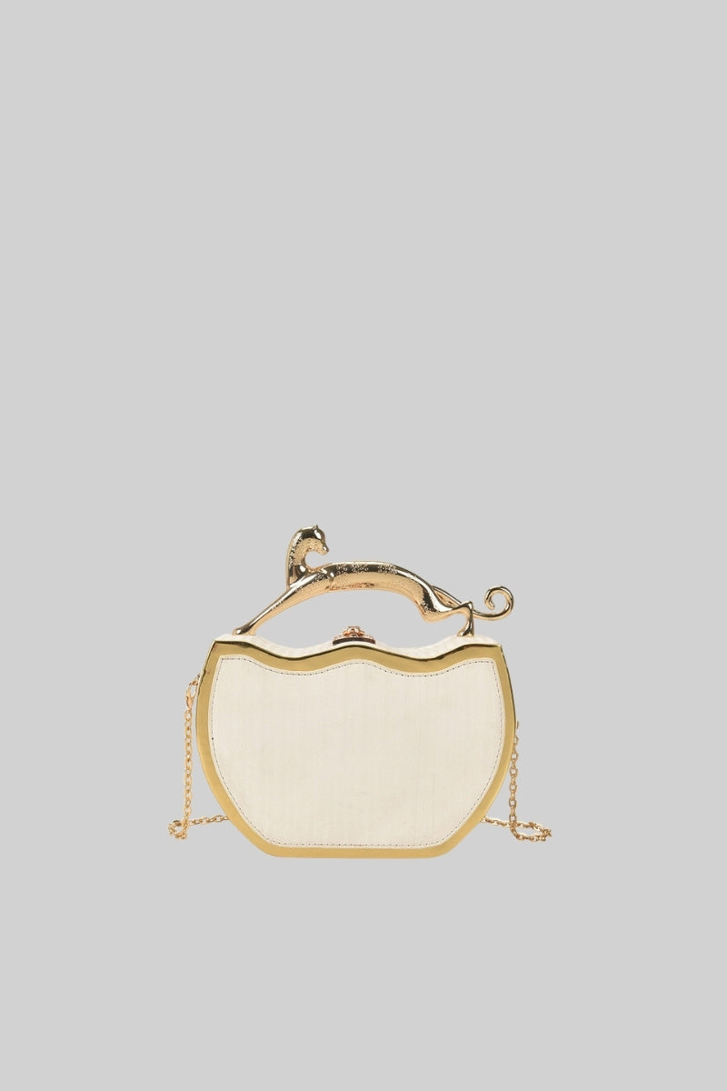 Sac boîte métallique avec détail léopard - Blanc 
