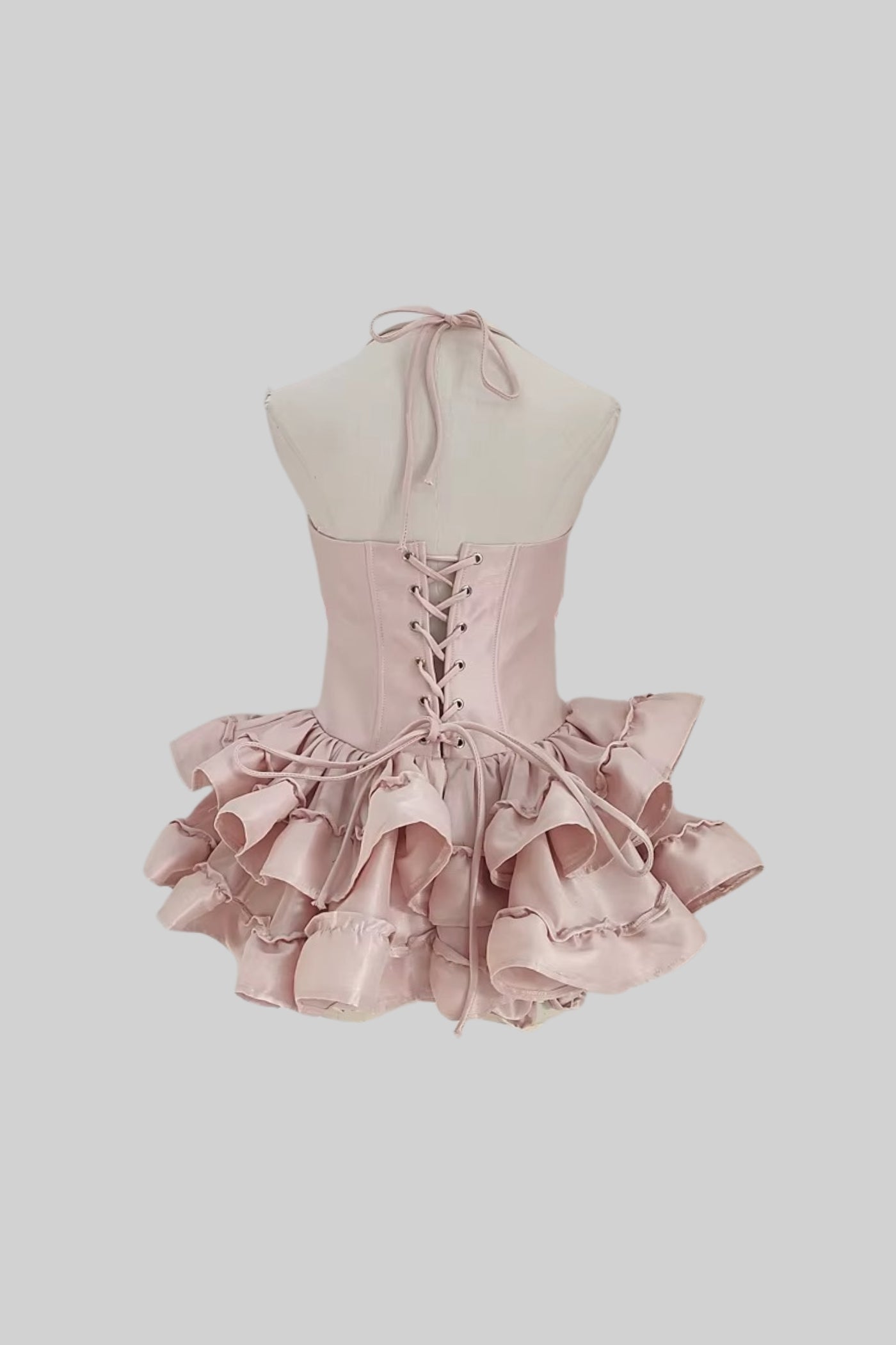Mini-robe corset avec jupe à volants et corsage ajusté - Rose 