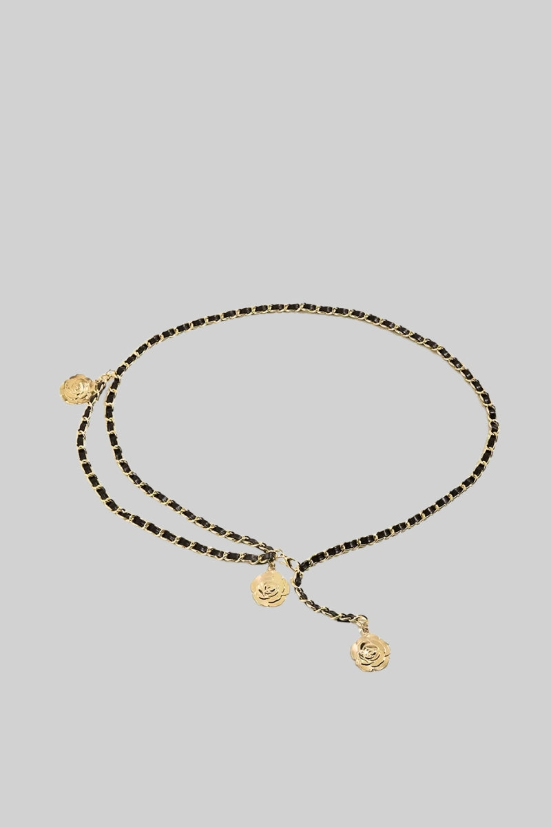 Ceinture pendentif doré en cuir végétalien - Noir 