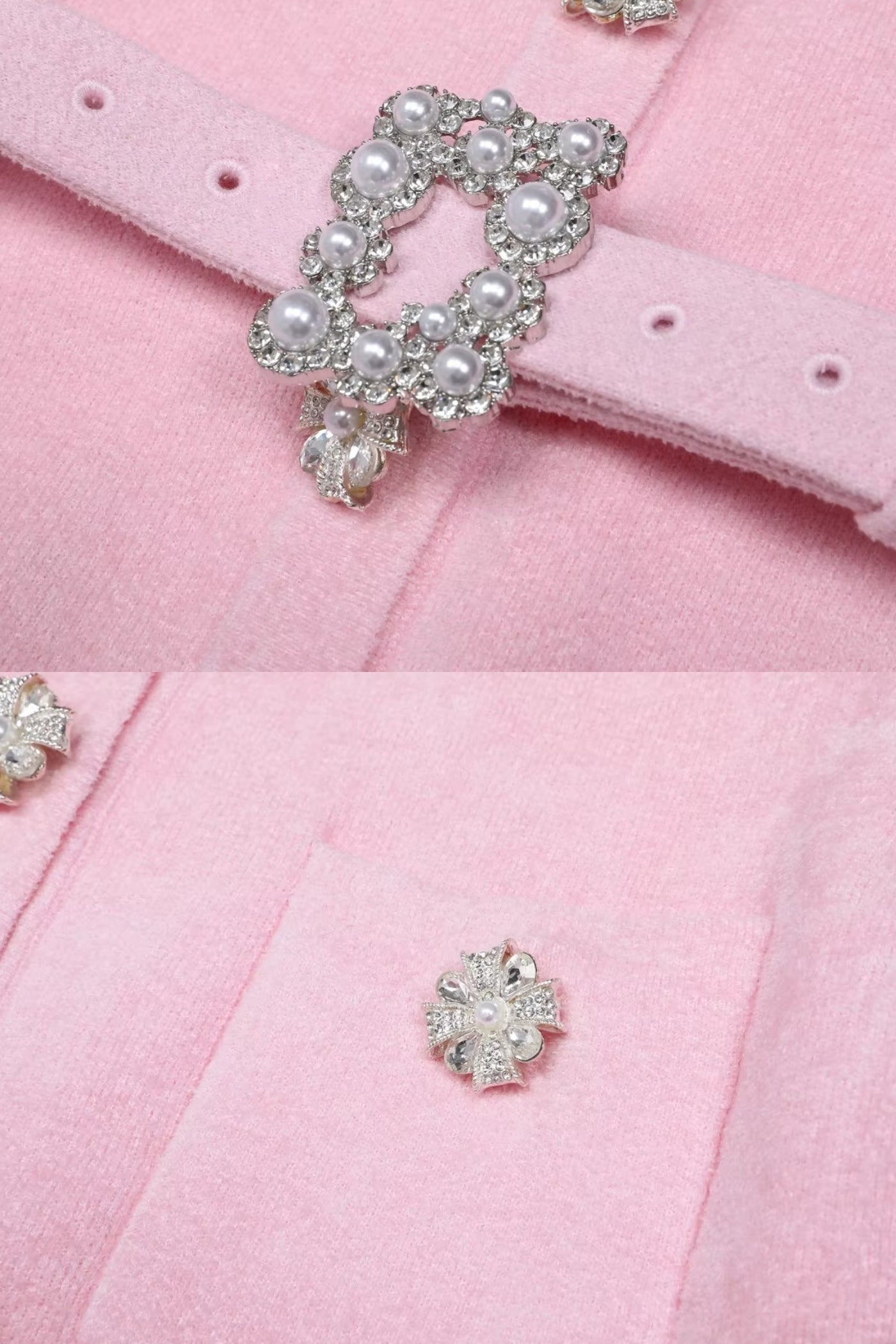 Ensemble à manches longues avec corsage en maille ajustée et détail de boutons en cristal - Blush Pink 