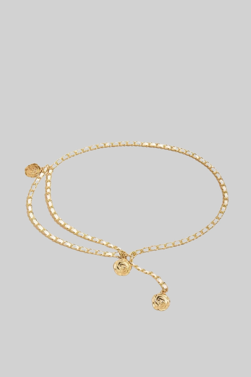 Ceinture à pendentif doré en cuir végétalien - Blanc 