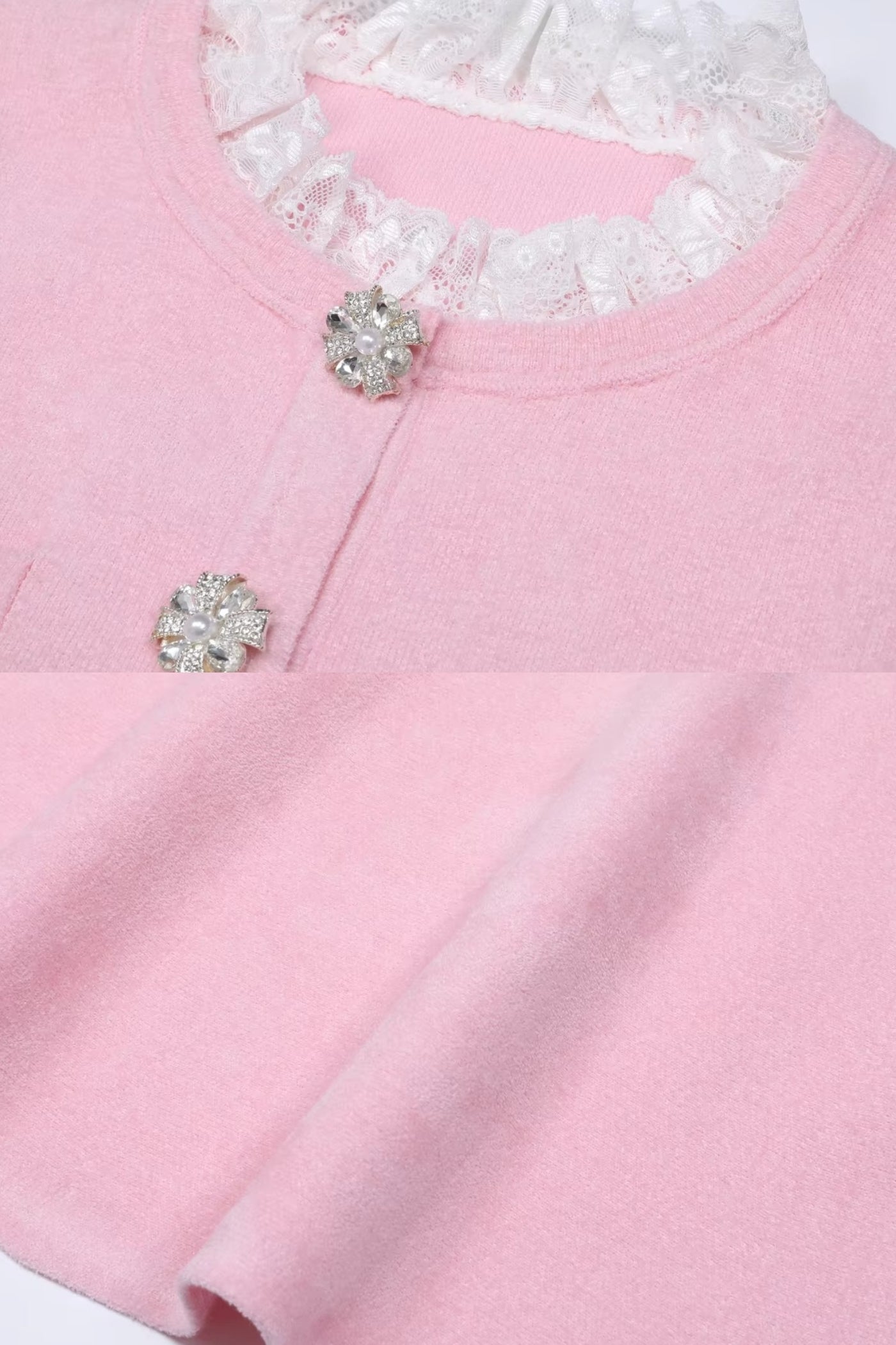 Ensemble à manches longues avec corsage en maille ajustée et détail de boutons en cristal - Blush Pink 