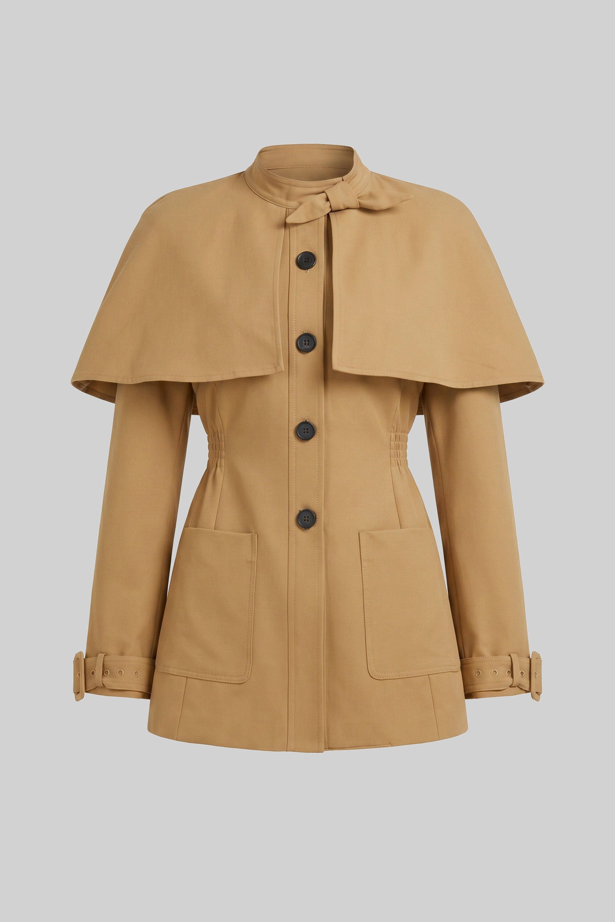 Robe-manteau boutonnée avec cape structurée superposée - Khaki 