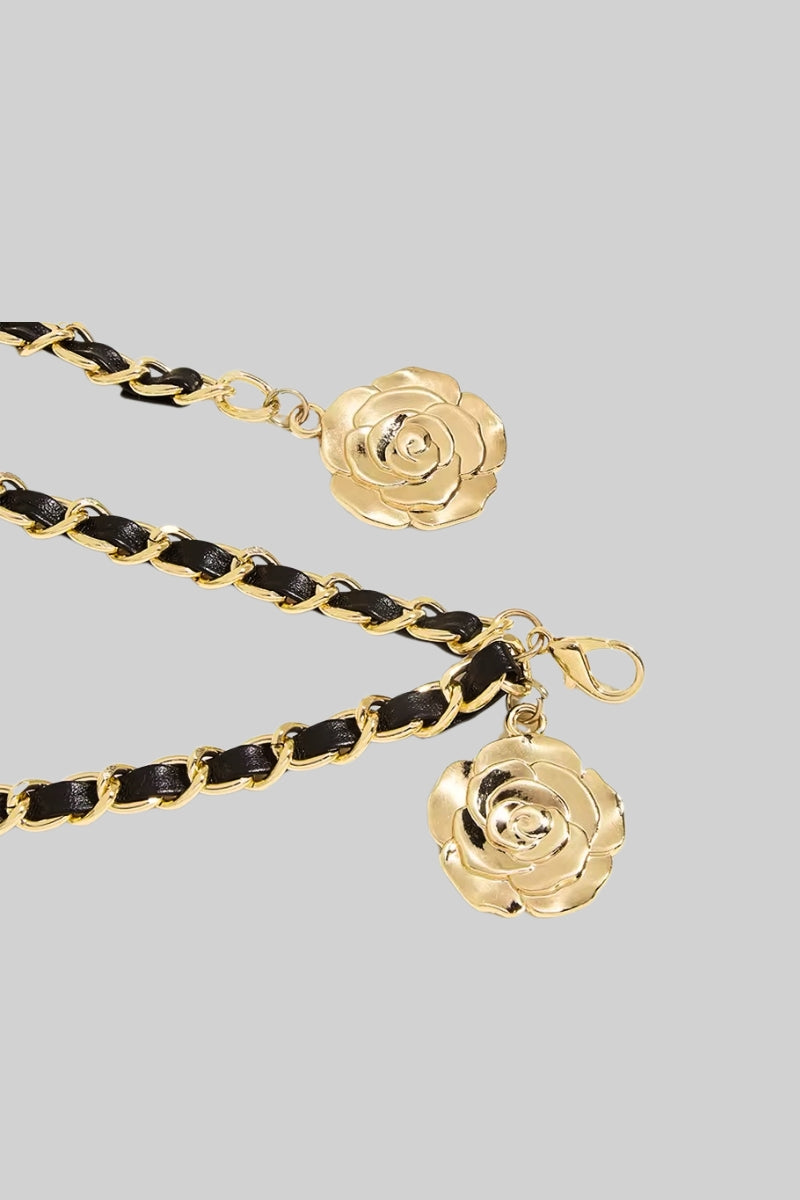 Ceinture pendentif doré en cuir végétalien - Noir 