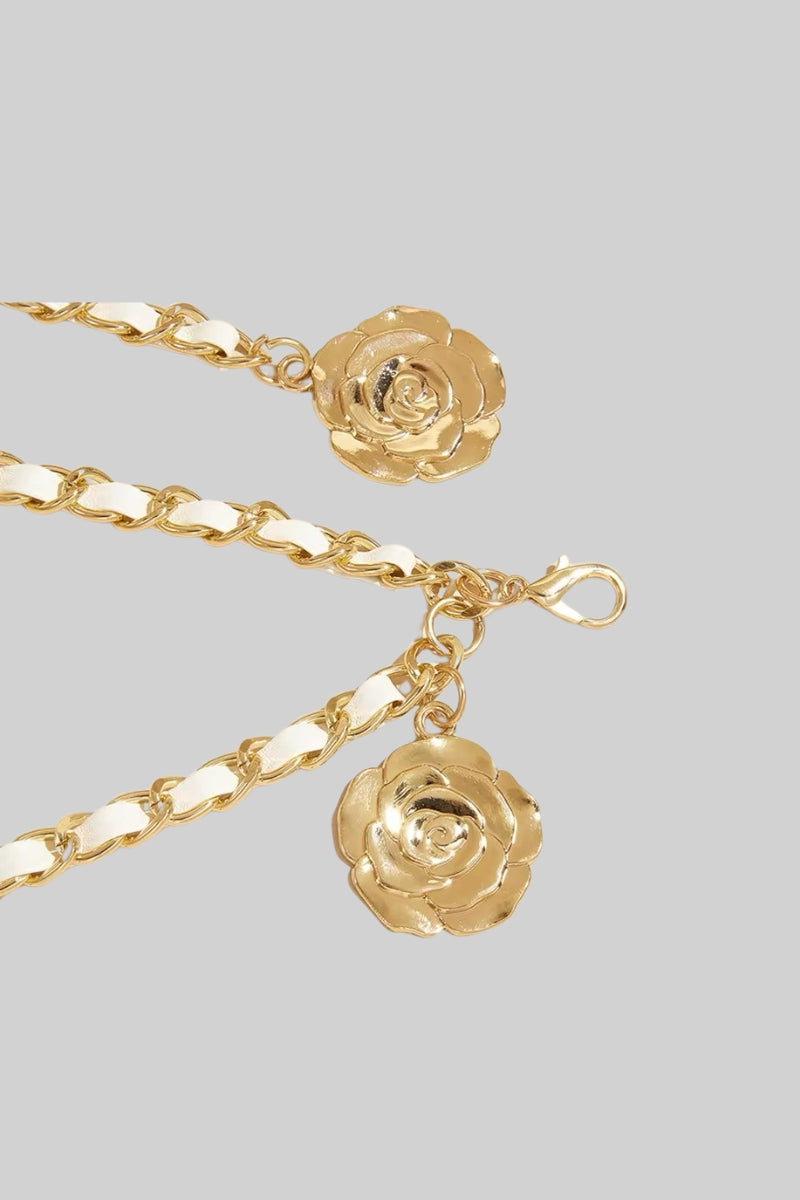 Ceinture à pendentif doré en cuir végétalien - Blanc 