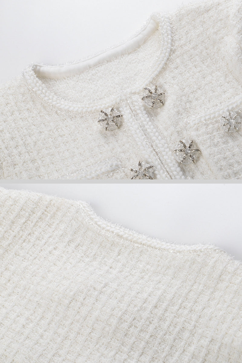 Robe tricotée à manches longues et longueur genou - Blanc 