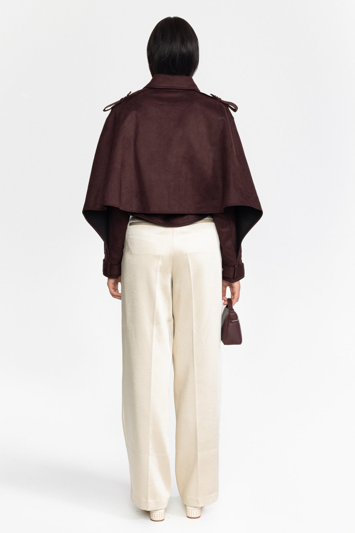 Cape-jacket en daim ceinturée - bordeaux 