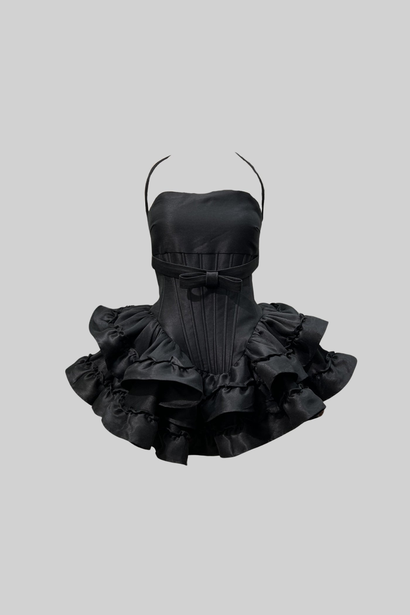 Sleeveless Dress With Corset-Style Bodice And Flared mini Skirt - Black