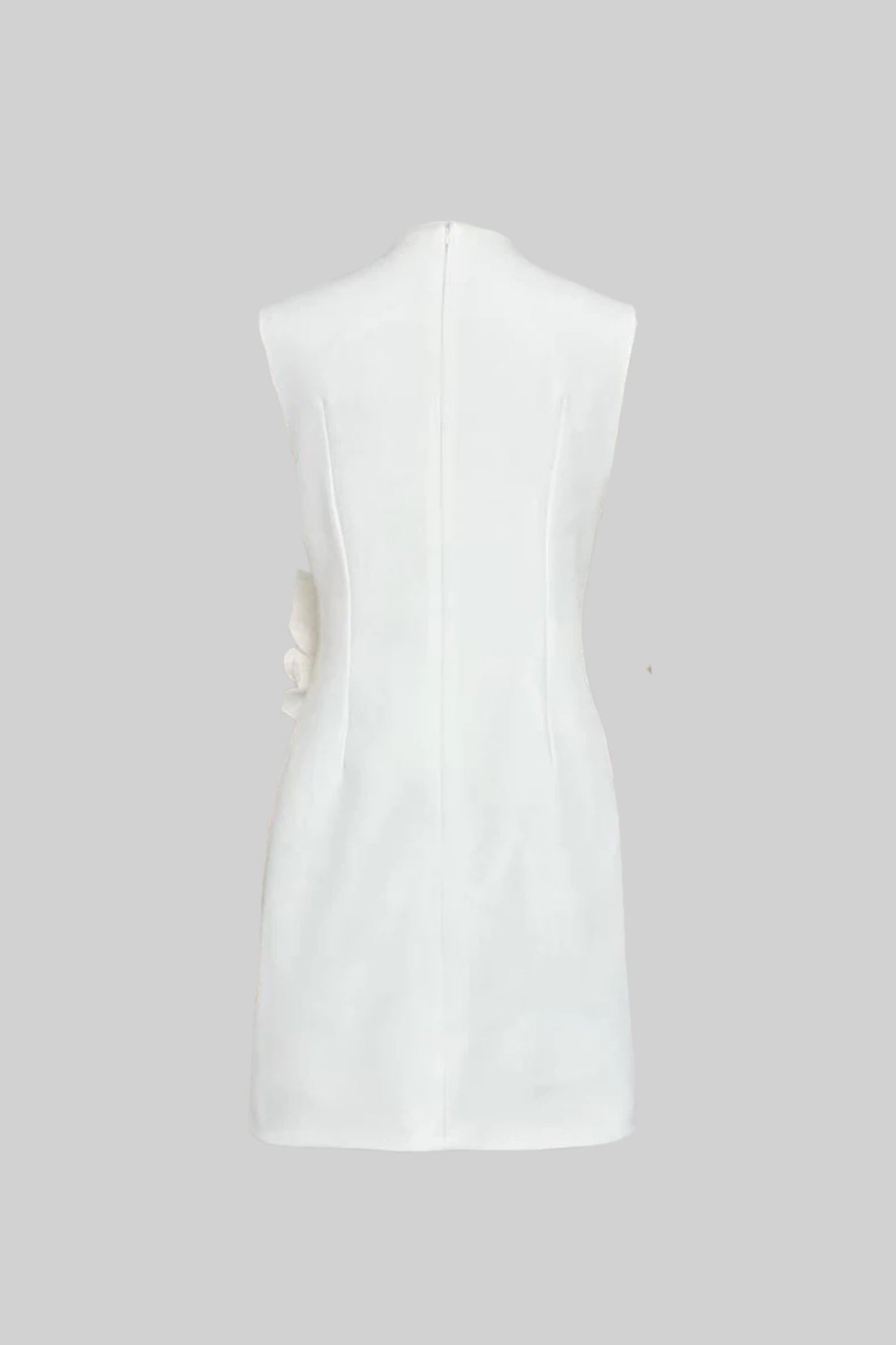 Sleeveless Mini Dress With Round Neckline And 3D Floral Appliqué - White