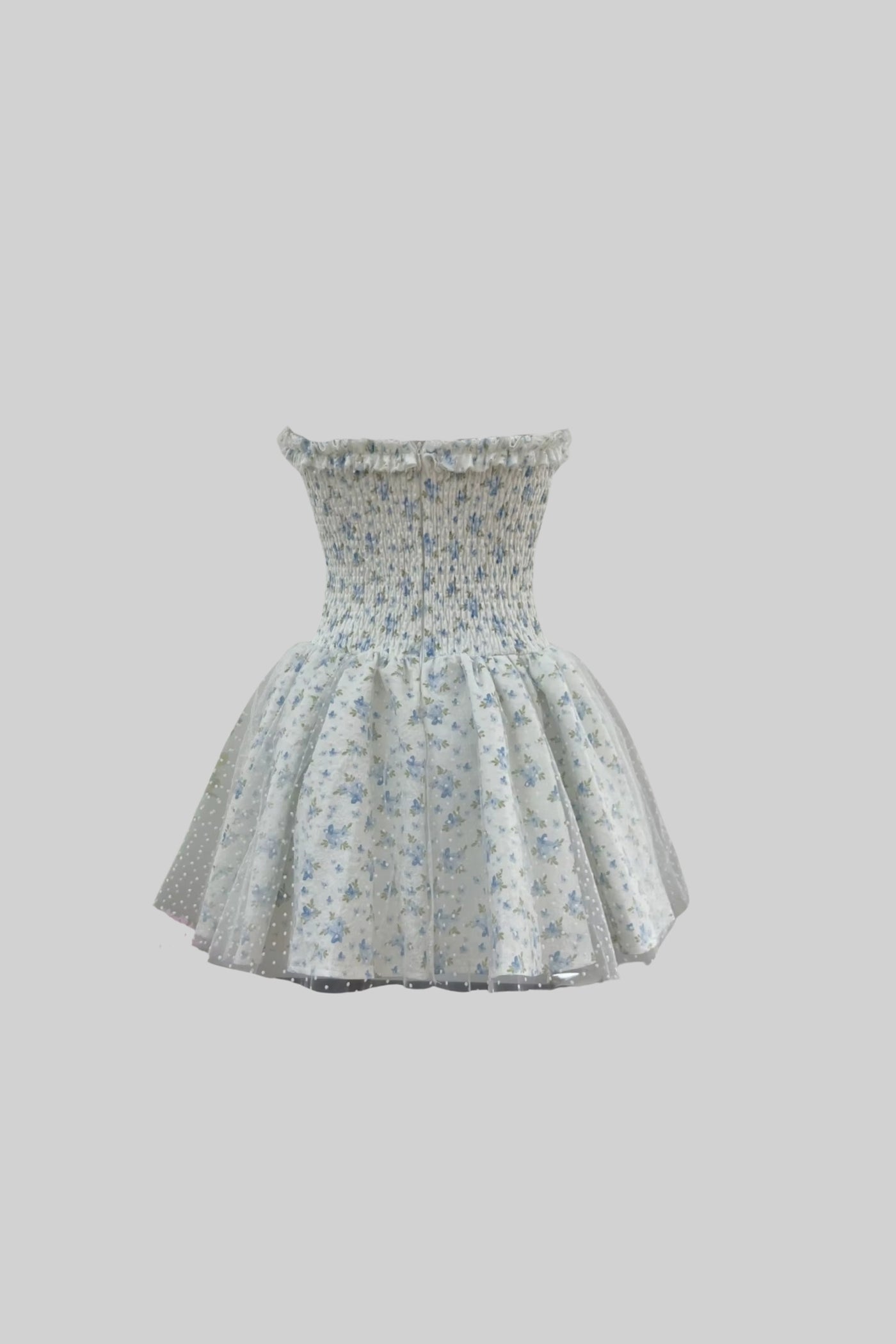 Robe courte corset avec encolure en cœur et délicat motif floral - Blanc/Bleu 