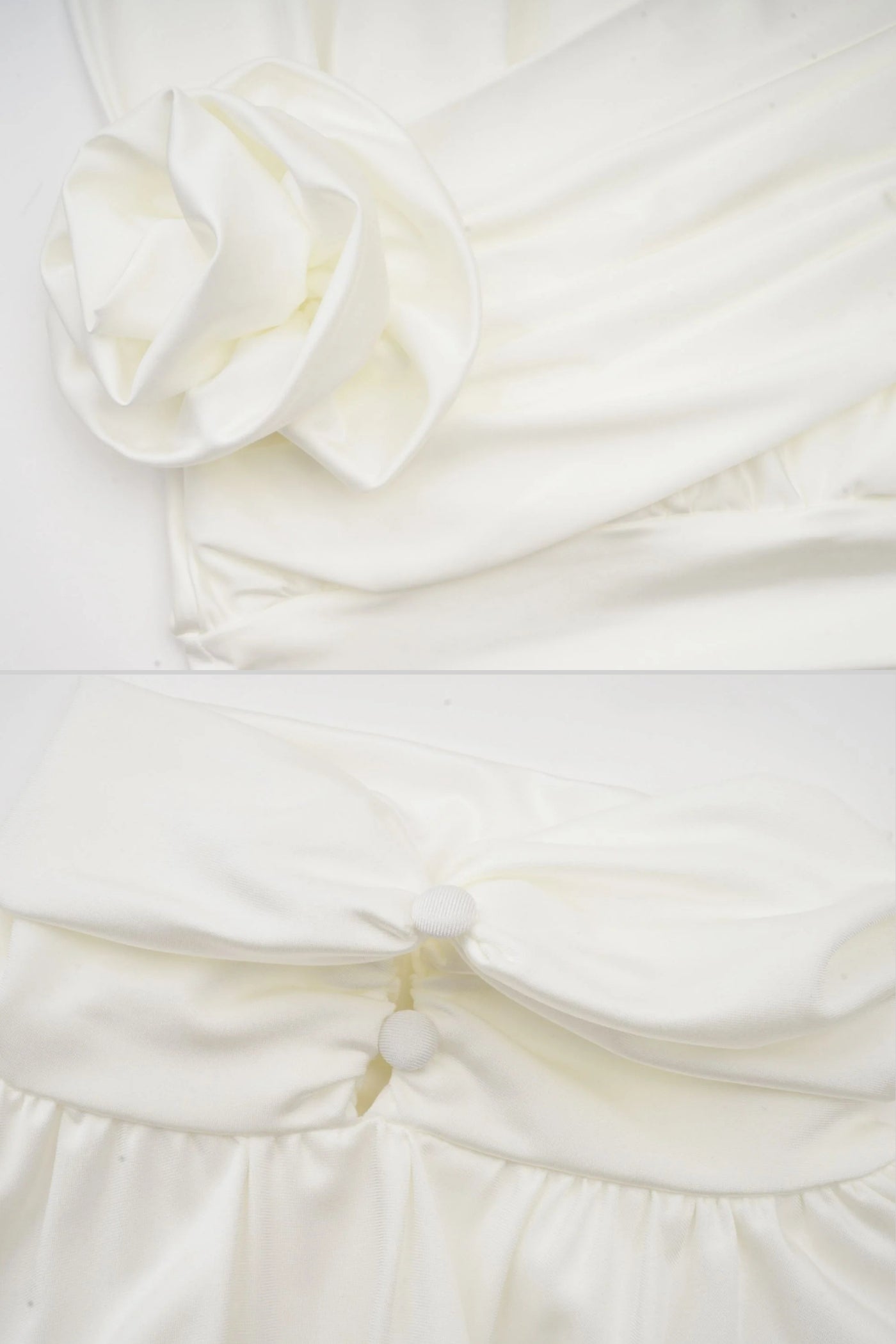 Robe élégante à col montant avec détails drapés et ornement rose sur le côté - Ivoire 