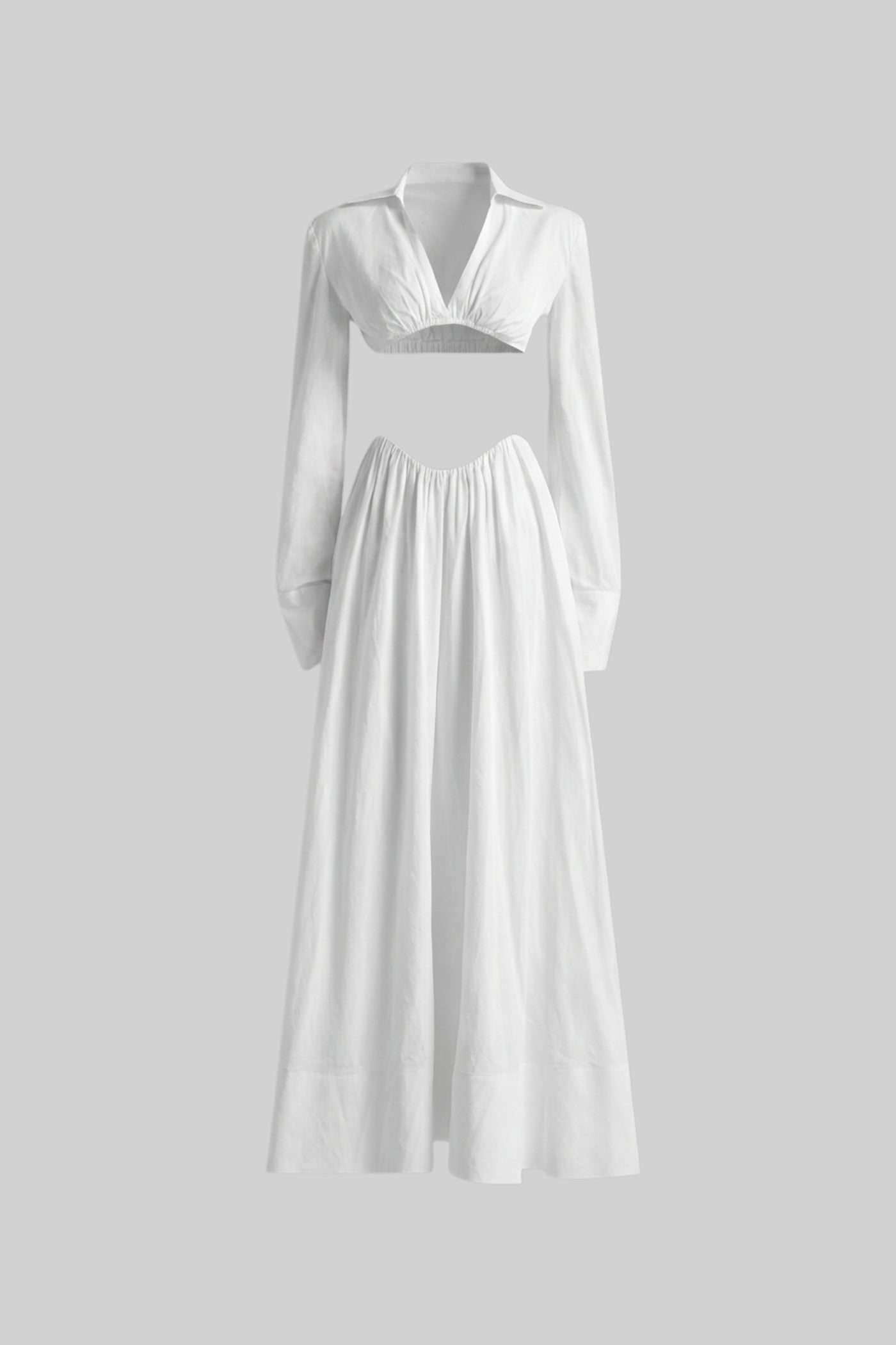 Ensemble Co-Ord à Manches Longues avec Haut Court Sous la Poitrine - Blanc 