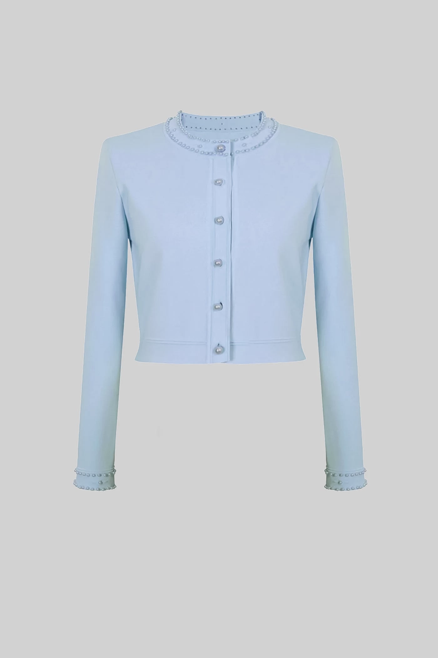 Cardigan Tricoté Avec Boutons Perle Et Ornements - Bleu 