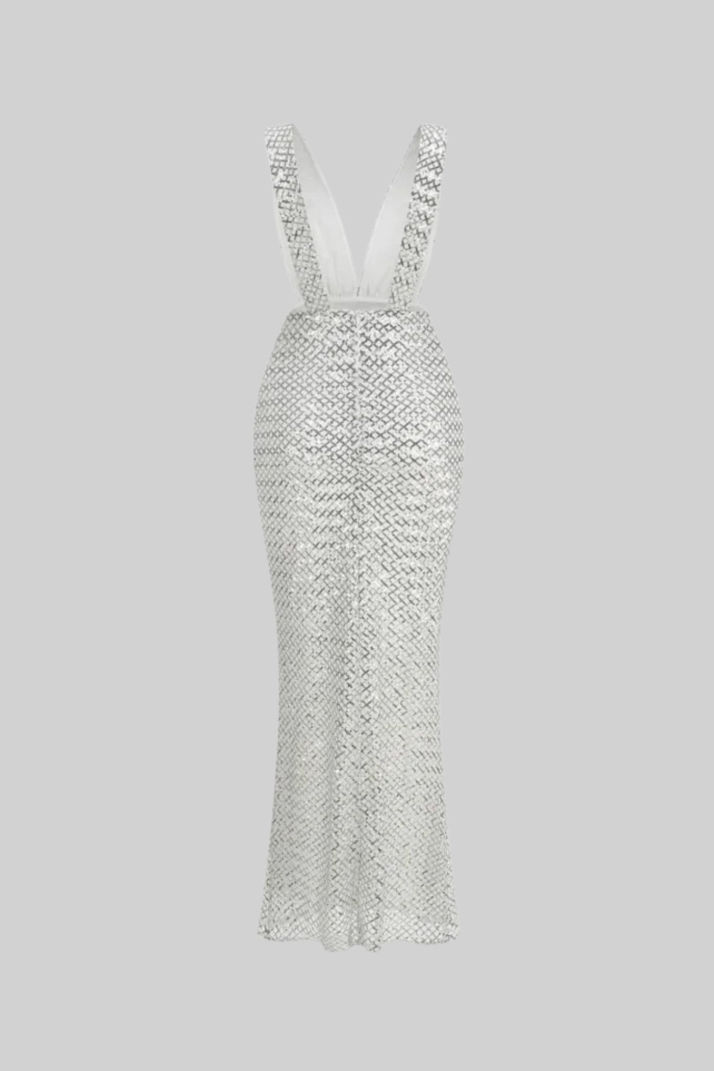 Robe Maxi à Sequins avec Détail Nœud en Satin - Gris Clair 