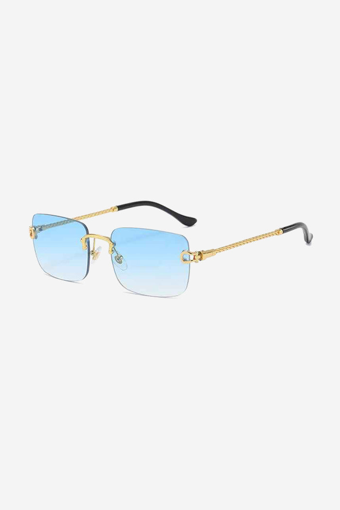 Lunettes de soleil carrées sans monture avec branches torsadées en corde dorée – Bleu 