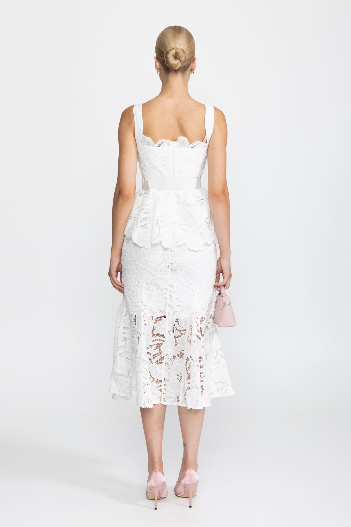 Robe midi à basque en guipure - blanc 