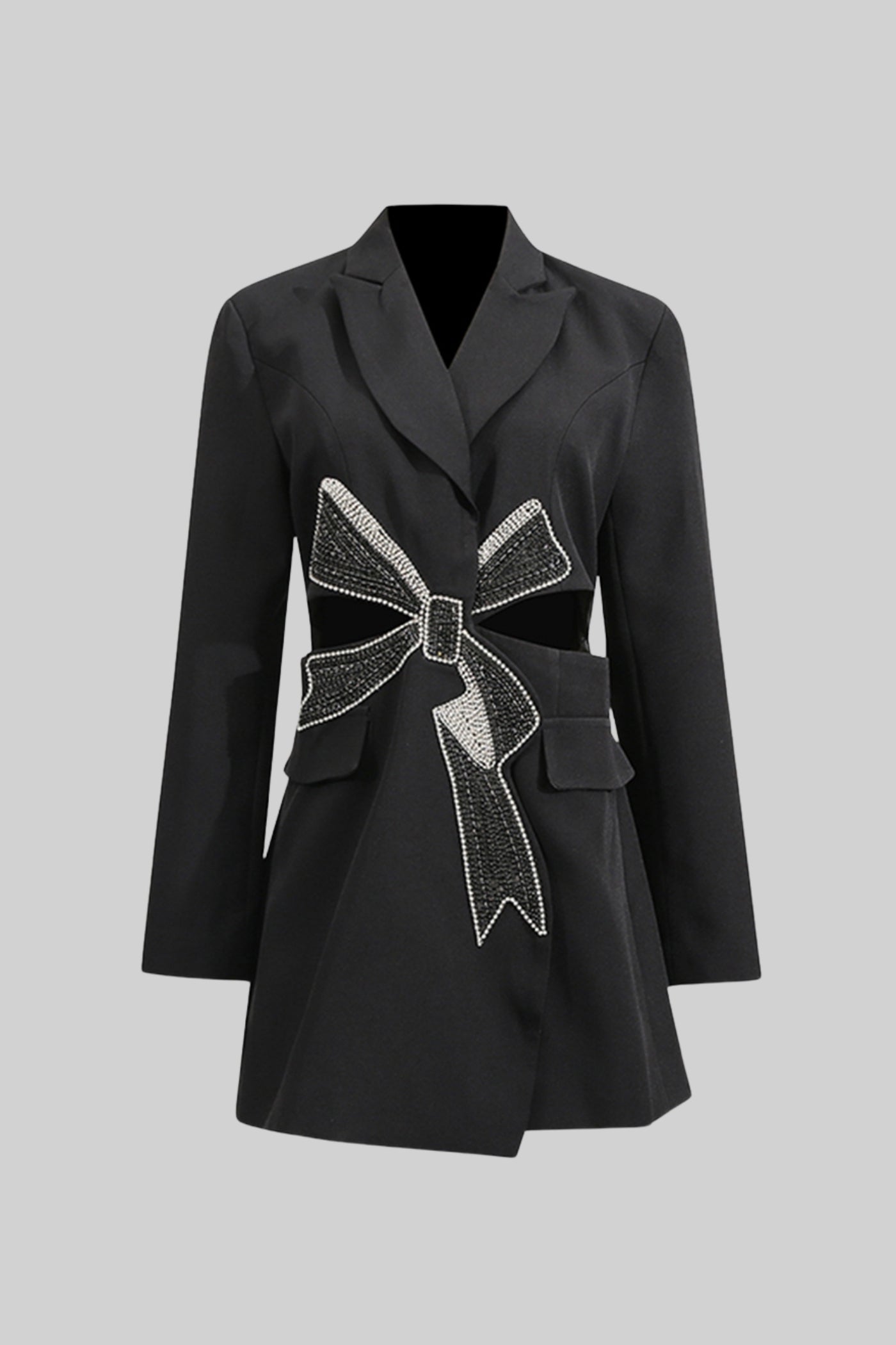 Robe Blazer Crystal Bow à Découpes - Noir 