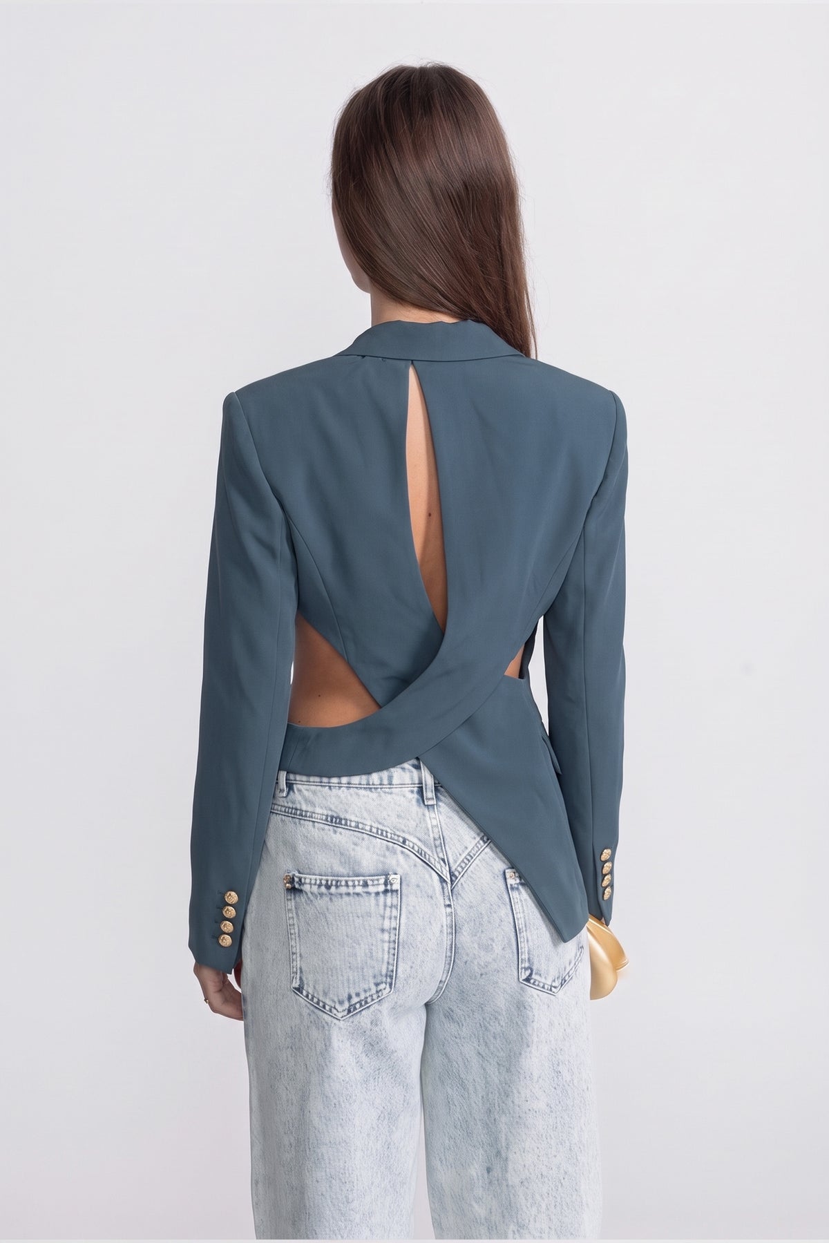 Blazer asymétrique à découpe avec détail ceinture - bleu sarcelle 