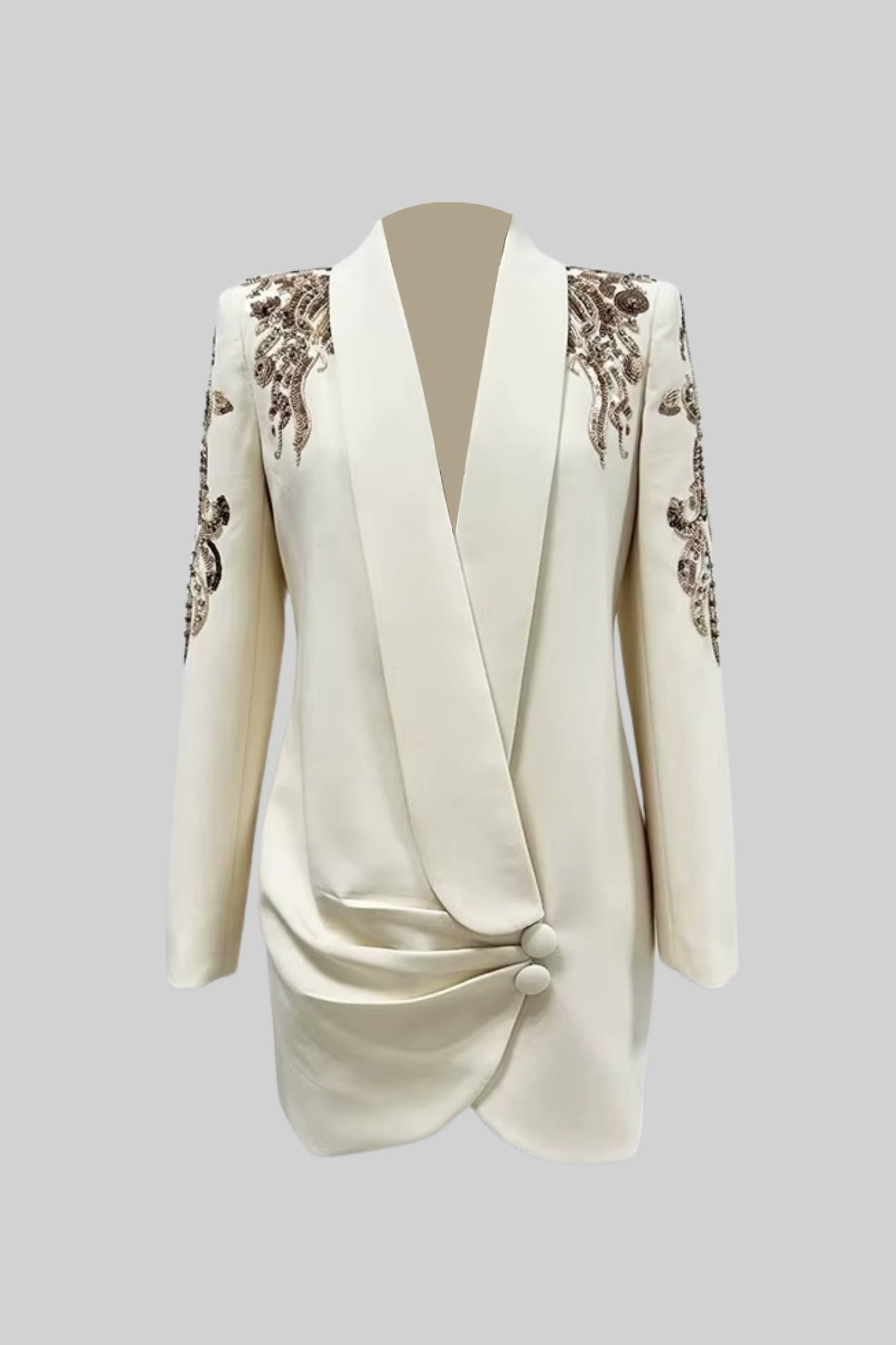 Draping Blazer With Intricate Shoulder Embroidery - Ivoire