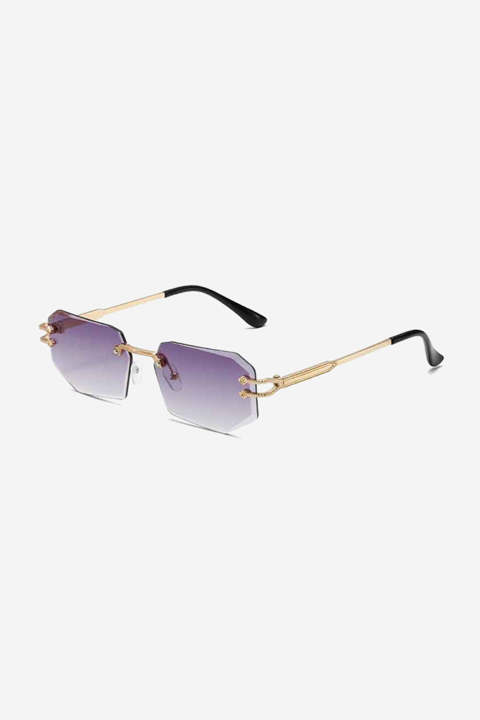 Lunettes de soleil géométriques sans monture avec branches en chaîne dorée texturée – Violet 