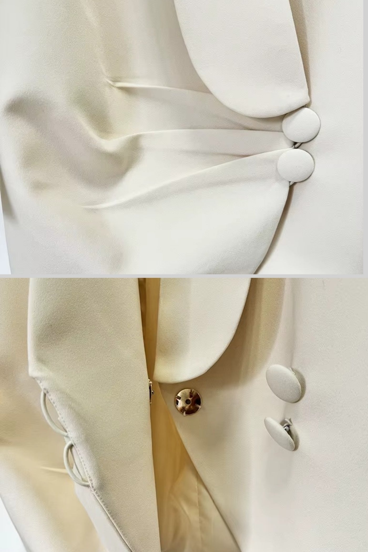 Blazer drapé avec broderie d'épaule complexe - Ivoire 