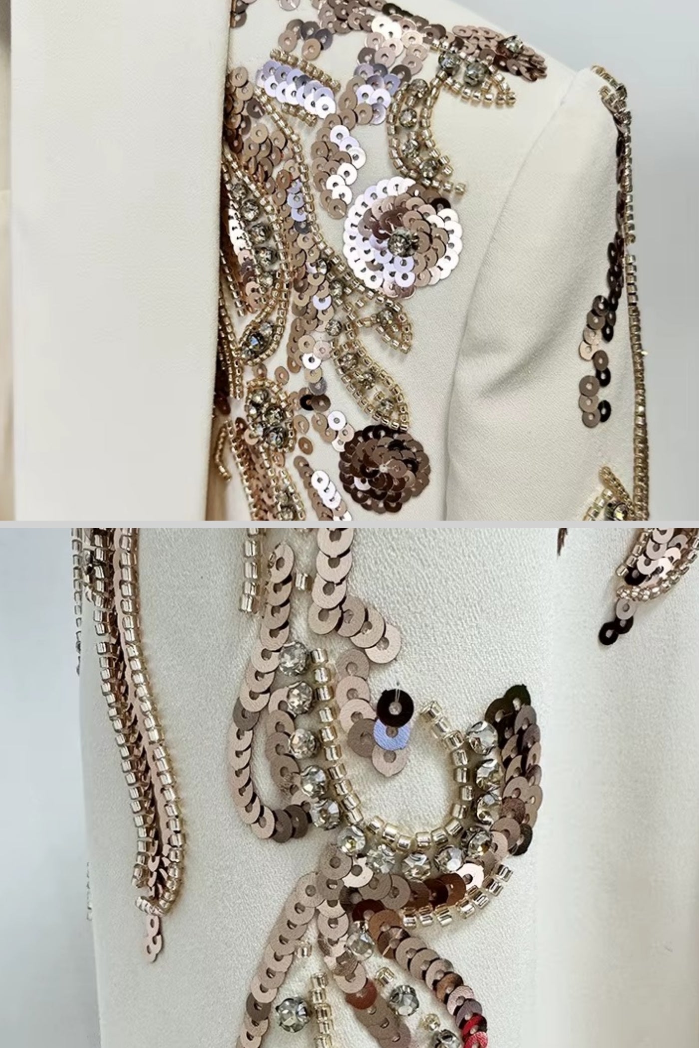 Blazer drapé avec broderie d'épaule complexe - Ivoire 