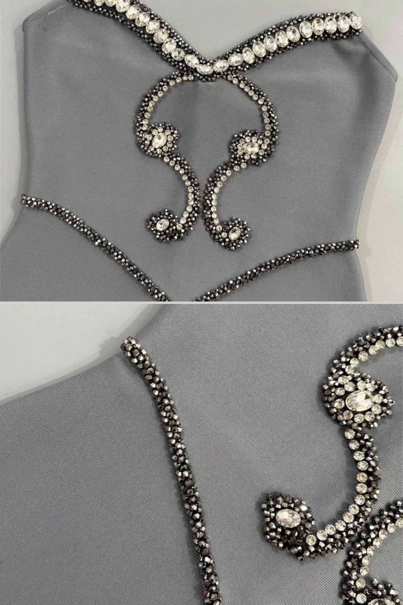 Robe Bustier Ornée de Cristaux avec Collier Choker – Gris 