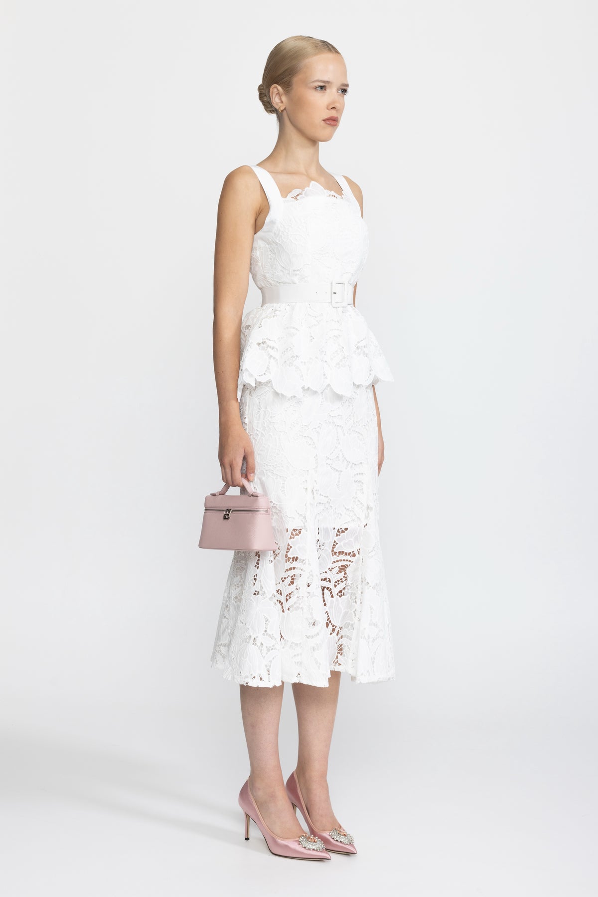 Robe midi à basque en guipure - blanc 