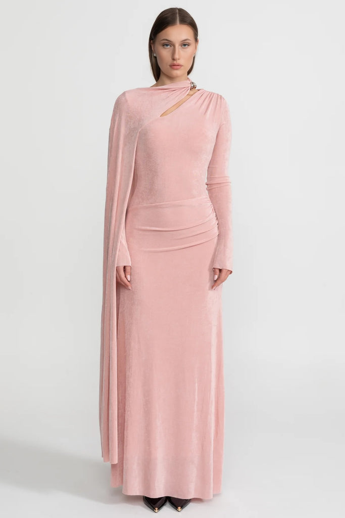 Robe Drapée Élégante Avec Découpe Asymétrique – Blush Pink 