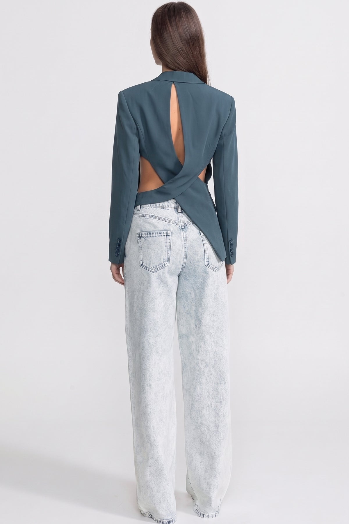 Blazer asymétrique à découpe avec détail ceinture - bleu sarcelle 