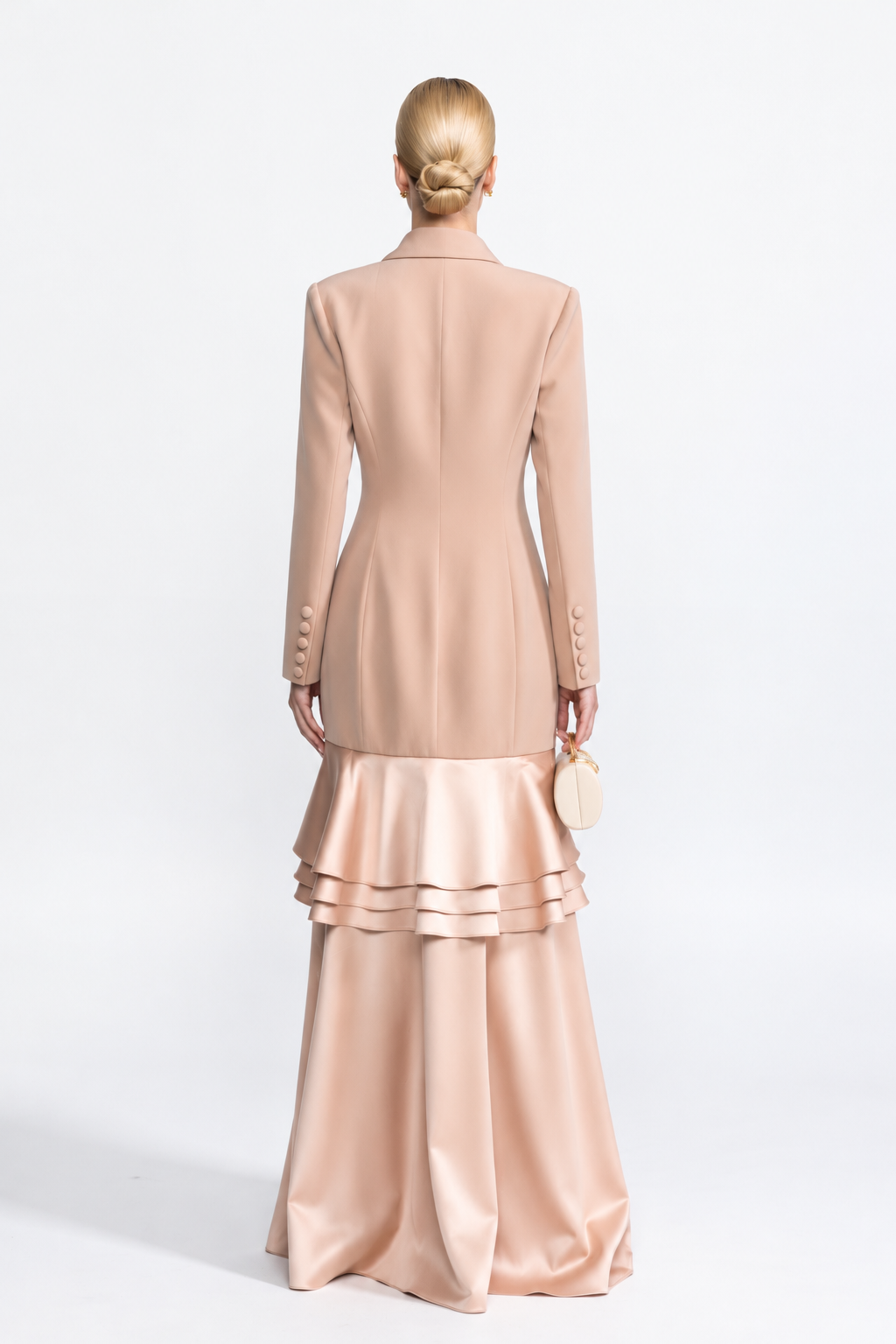Robe longue blazer croisée à ourlet volanté en satin - beige 