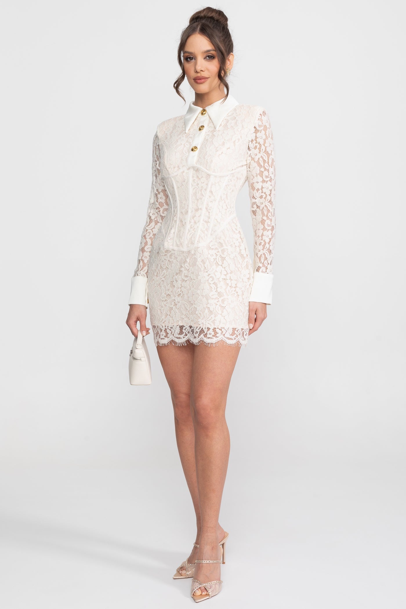 Robe mini en maille sans manches avec ourlet festonné - Ivoire 