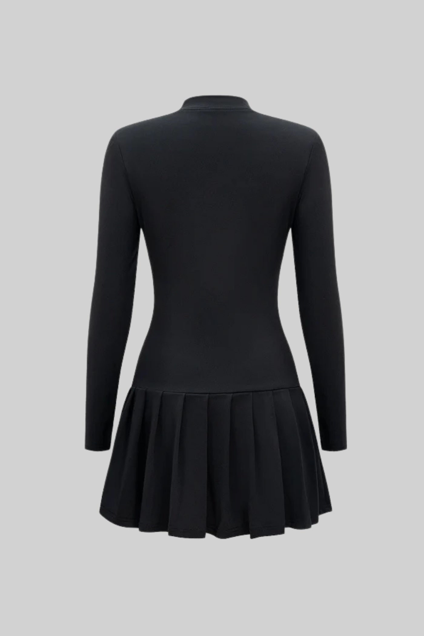 Robe courte plissée à nœud et boutons dorés – Noir 