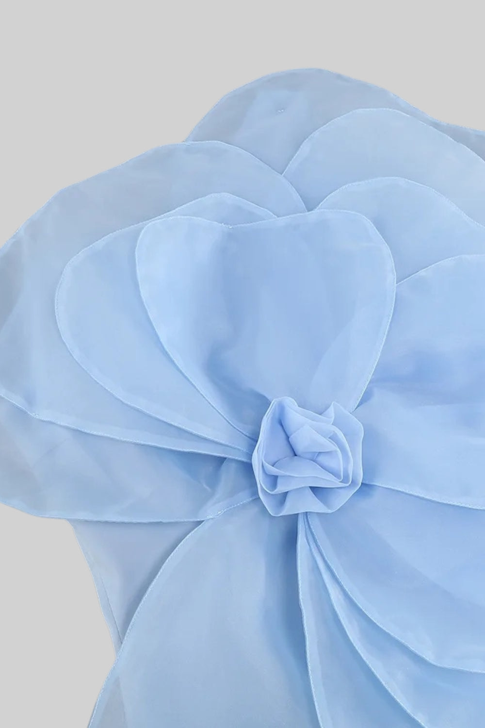 Robe courte volumineuse en organza 3D à fleurs - Bleu 
