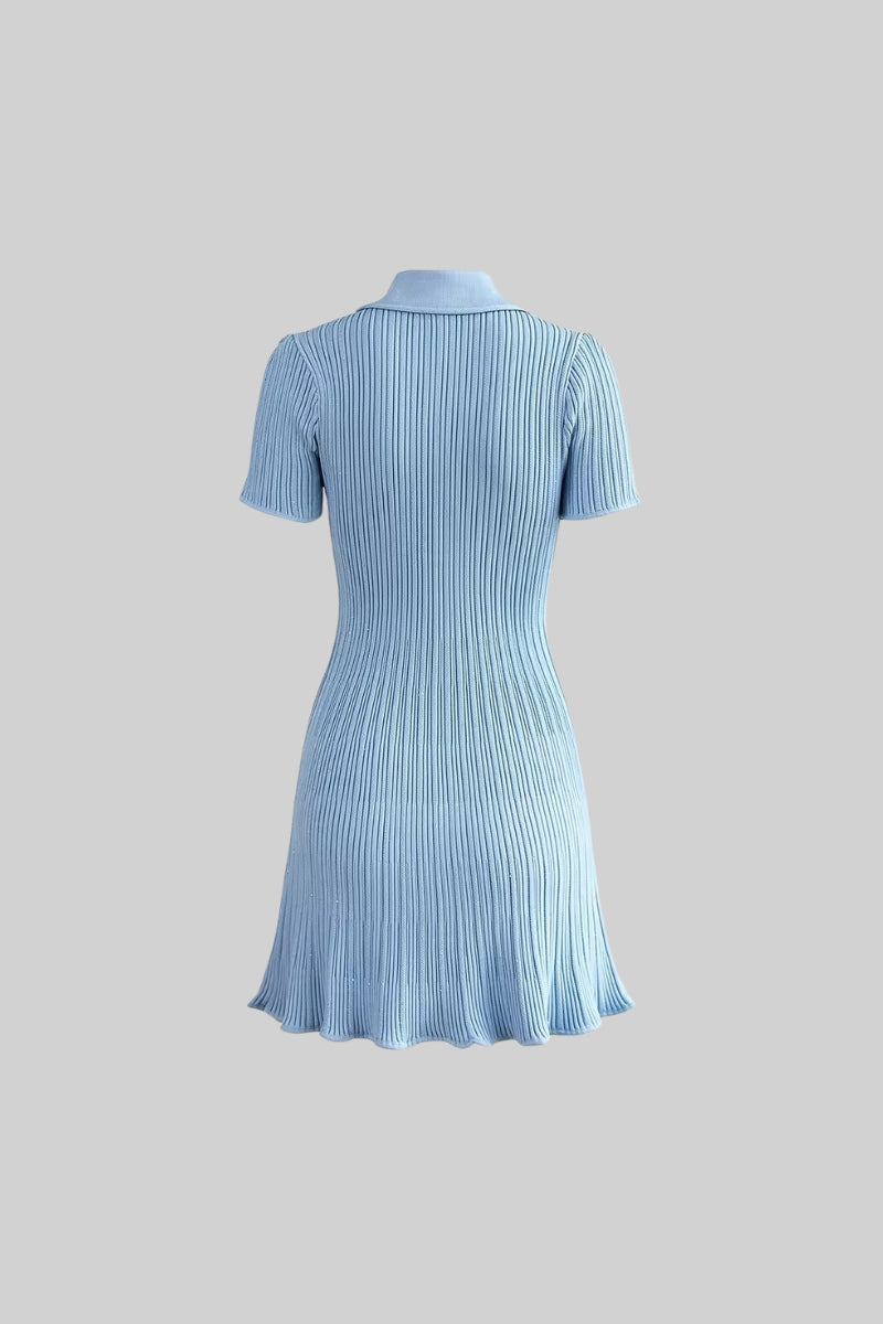 Robe taille fine à manches courtes avec motif diamant - Baby Blue 