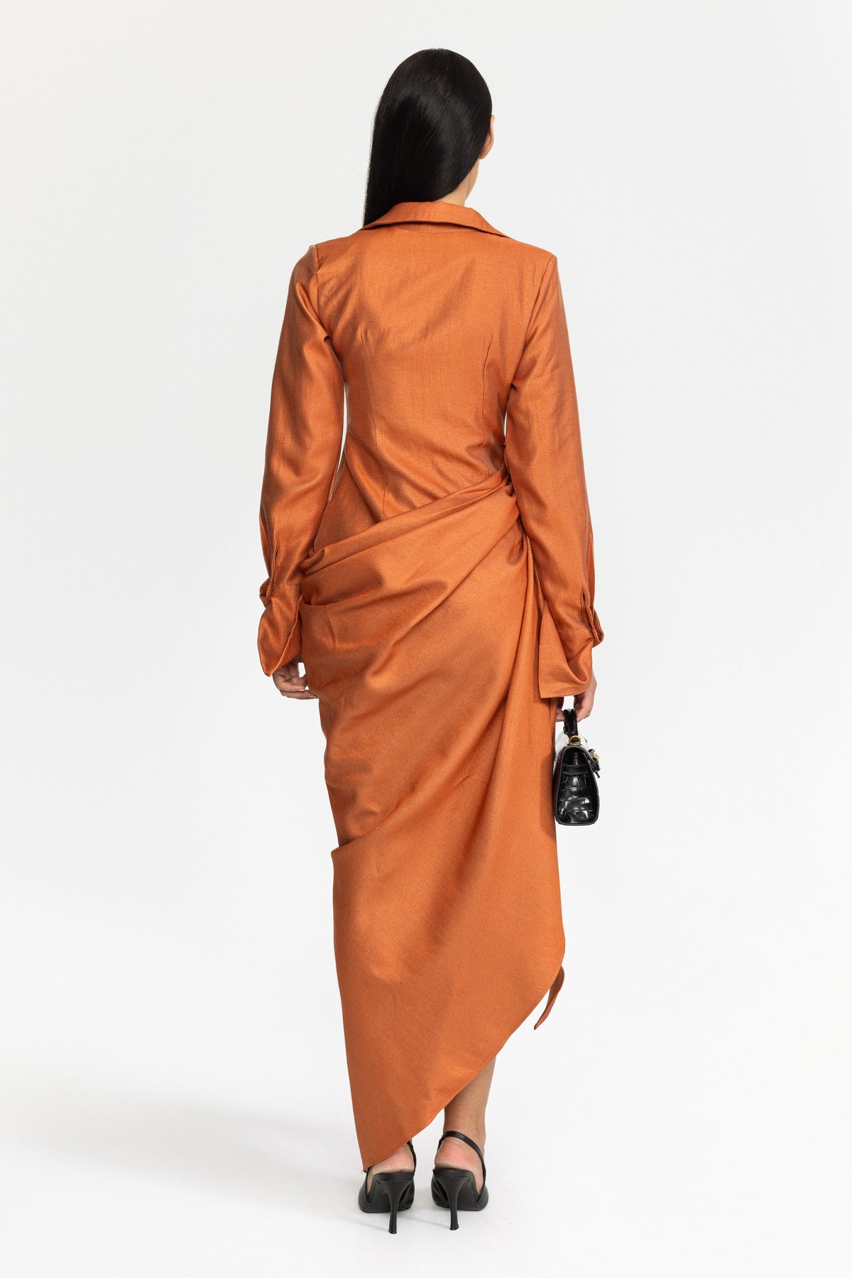Robe longue portefeuille drapée à col plongeant - orange brûlé 