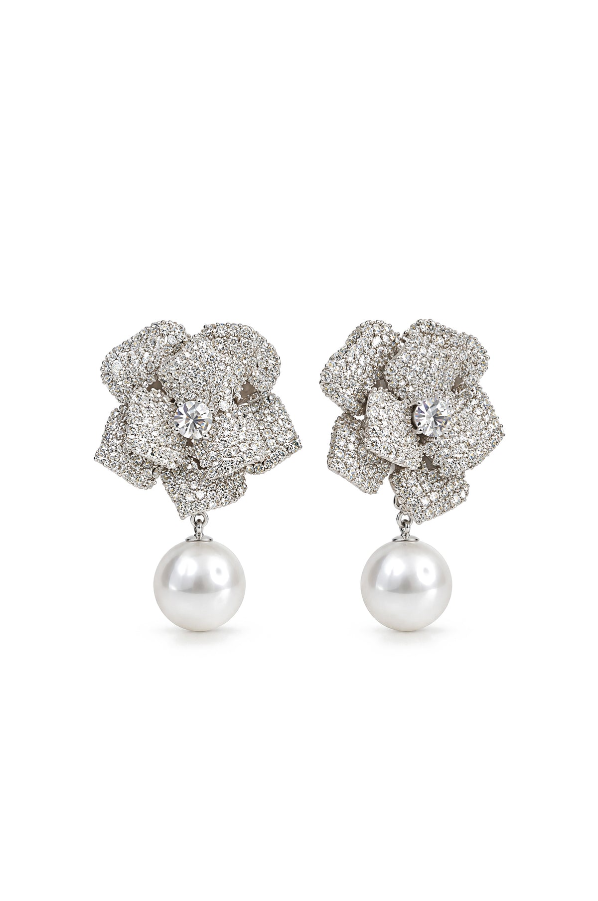 Boucles d’oreilles pendantes Crystal Camellia Pearl - argent 