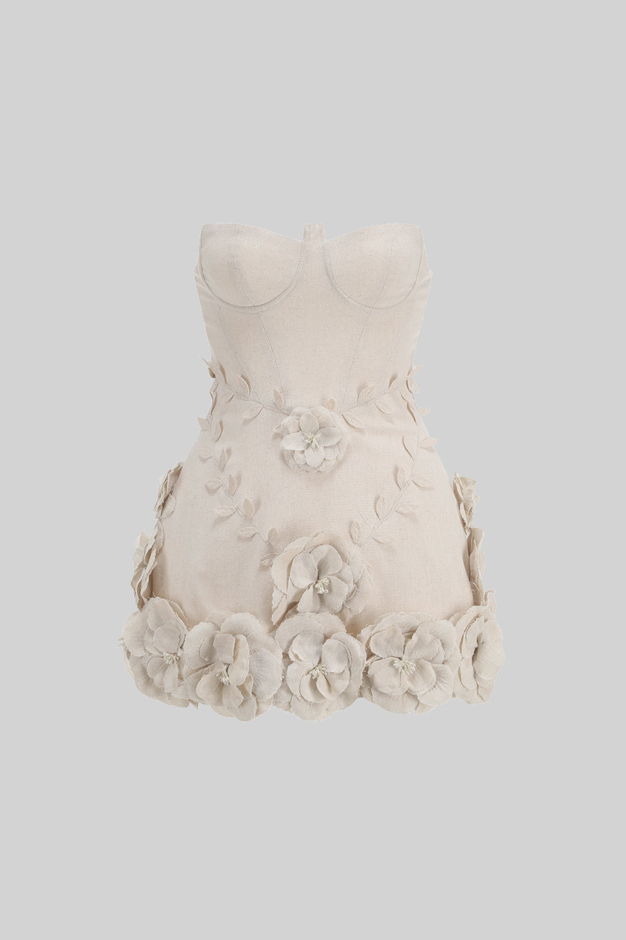 Robe Bustier avec Appliqués Floraux 3D - Ivoire 