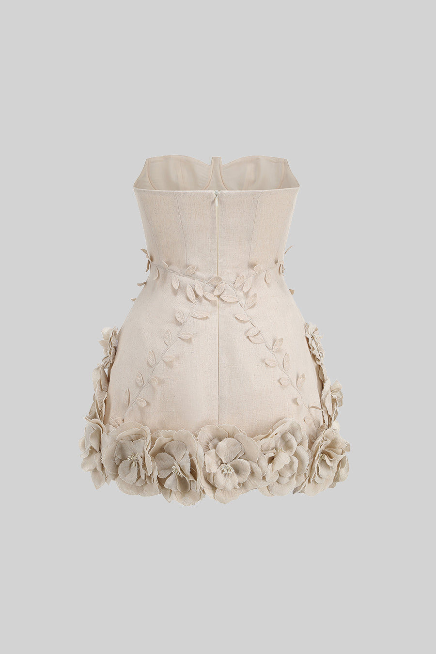 Robe Bustier avec Appliqués Floraux 3D - Ivoire 