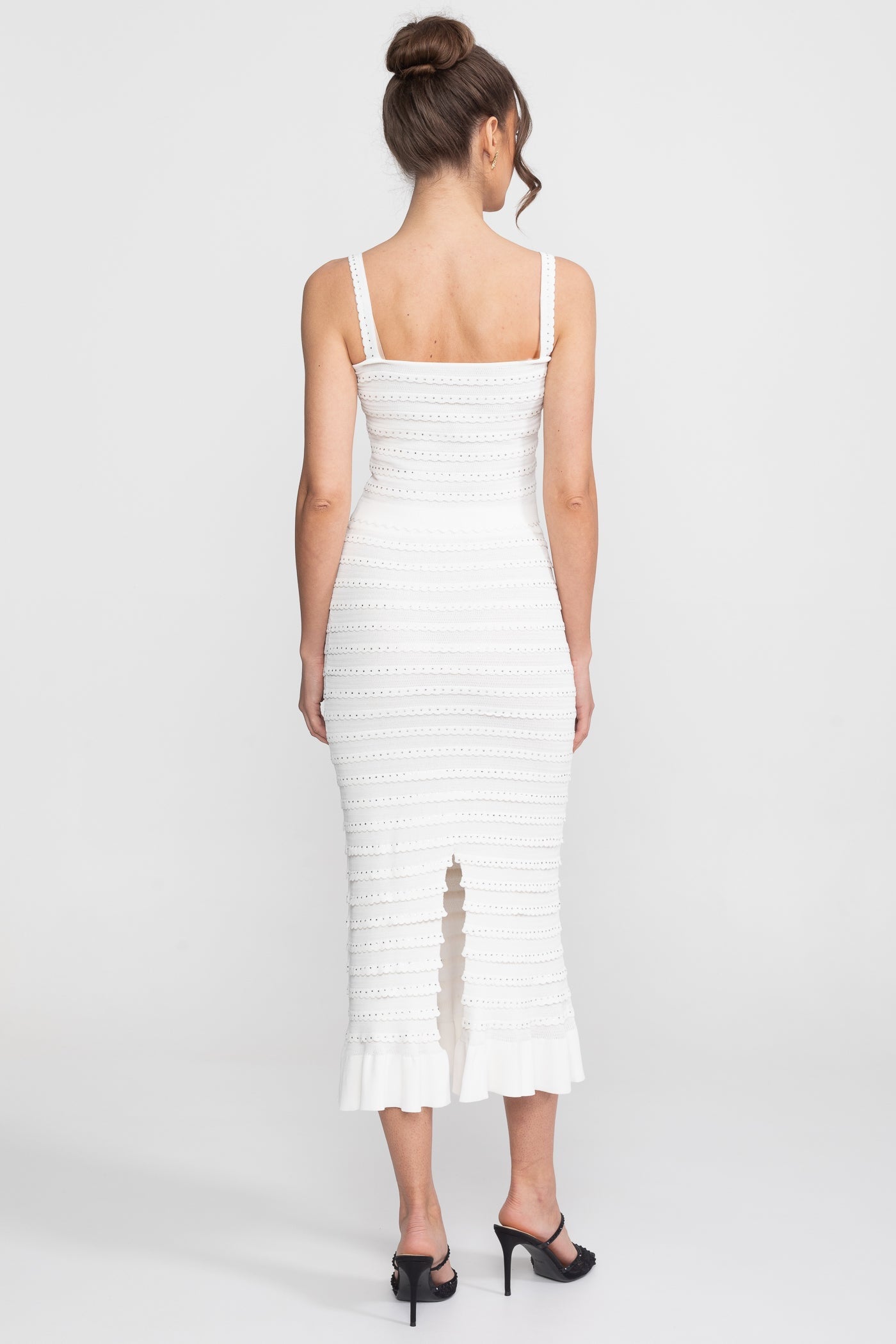 Ensemble 3 pièces en maille texturée avec blazer, haut et jupe midi - Blanc 