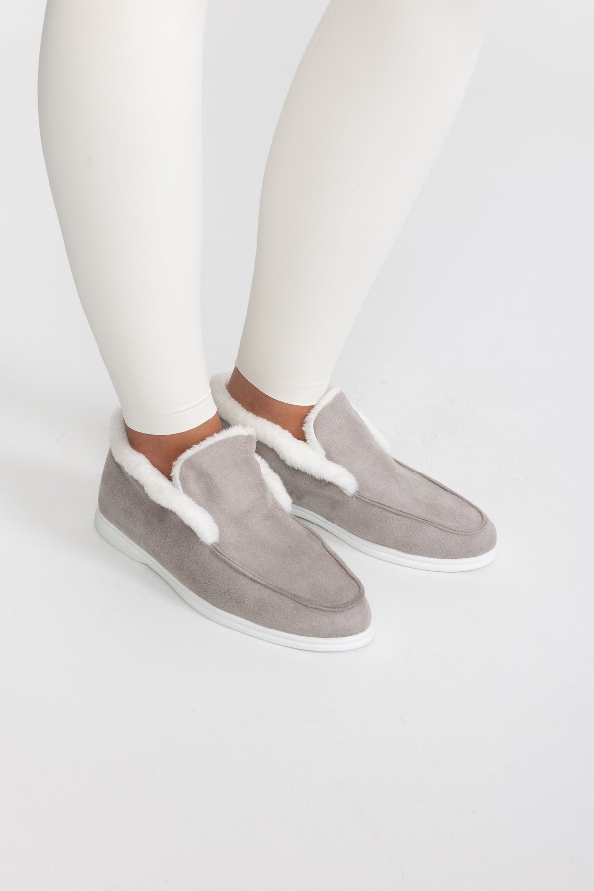 Mocassins doublés effet suédé - gris clair 