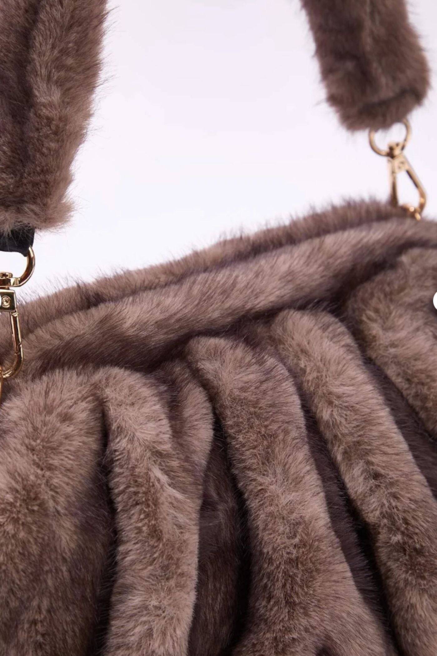 Faux Fur Shoulder Bag with Ruched Design – Khaki