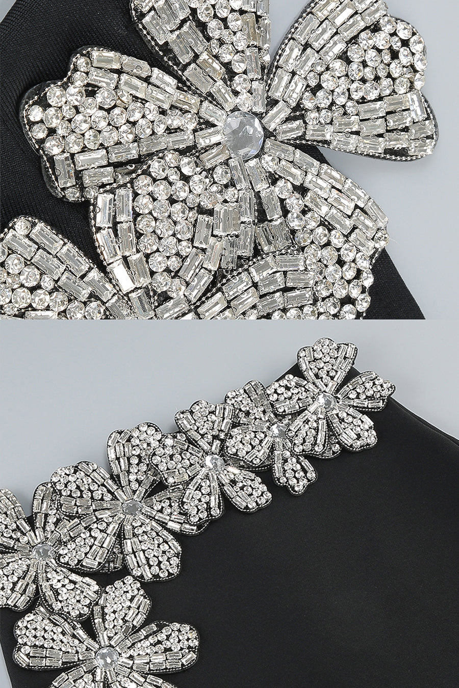 Ensemble 2 pièces avec accent de fleur en diamant, composé d'un haut à manches longues et d'une mini-jupe - Noir 