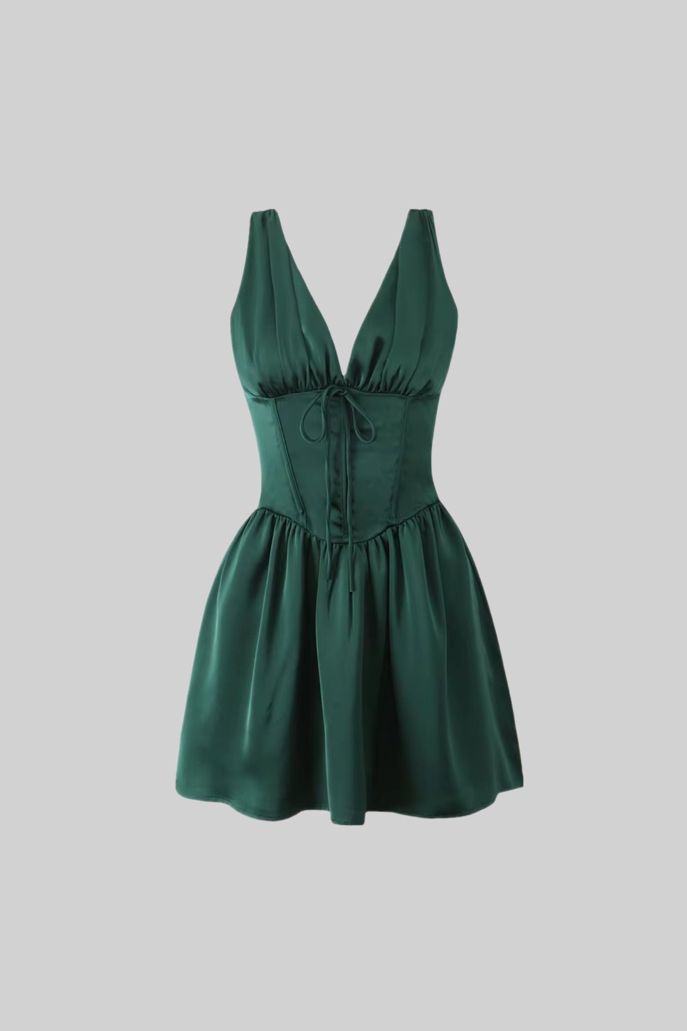 Elegant Sleeveless Corset Dress With Deep V-Neckline - Dark Green
