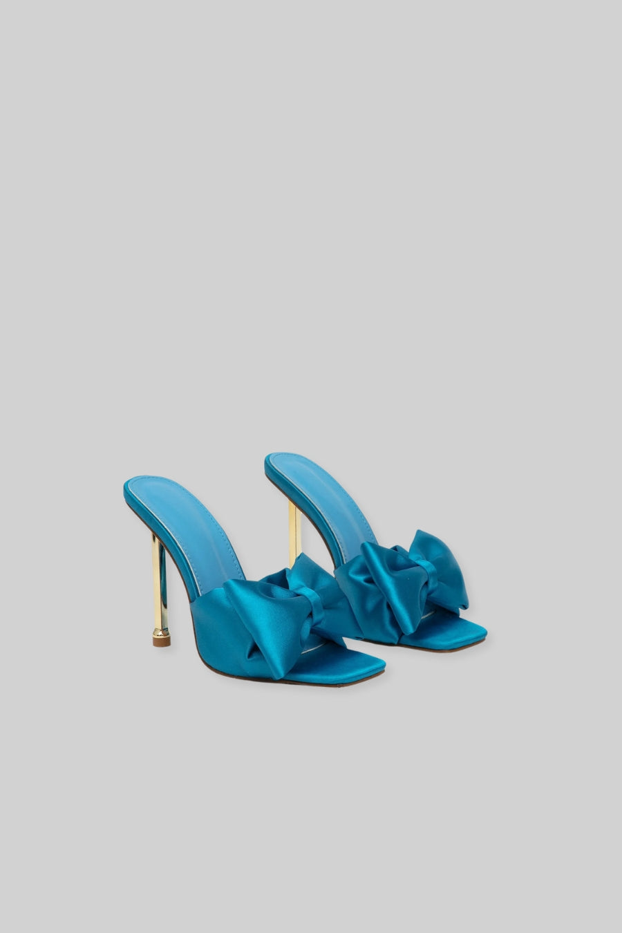 Sandales à talons hauts en satin avec ruban - Turquoise 