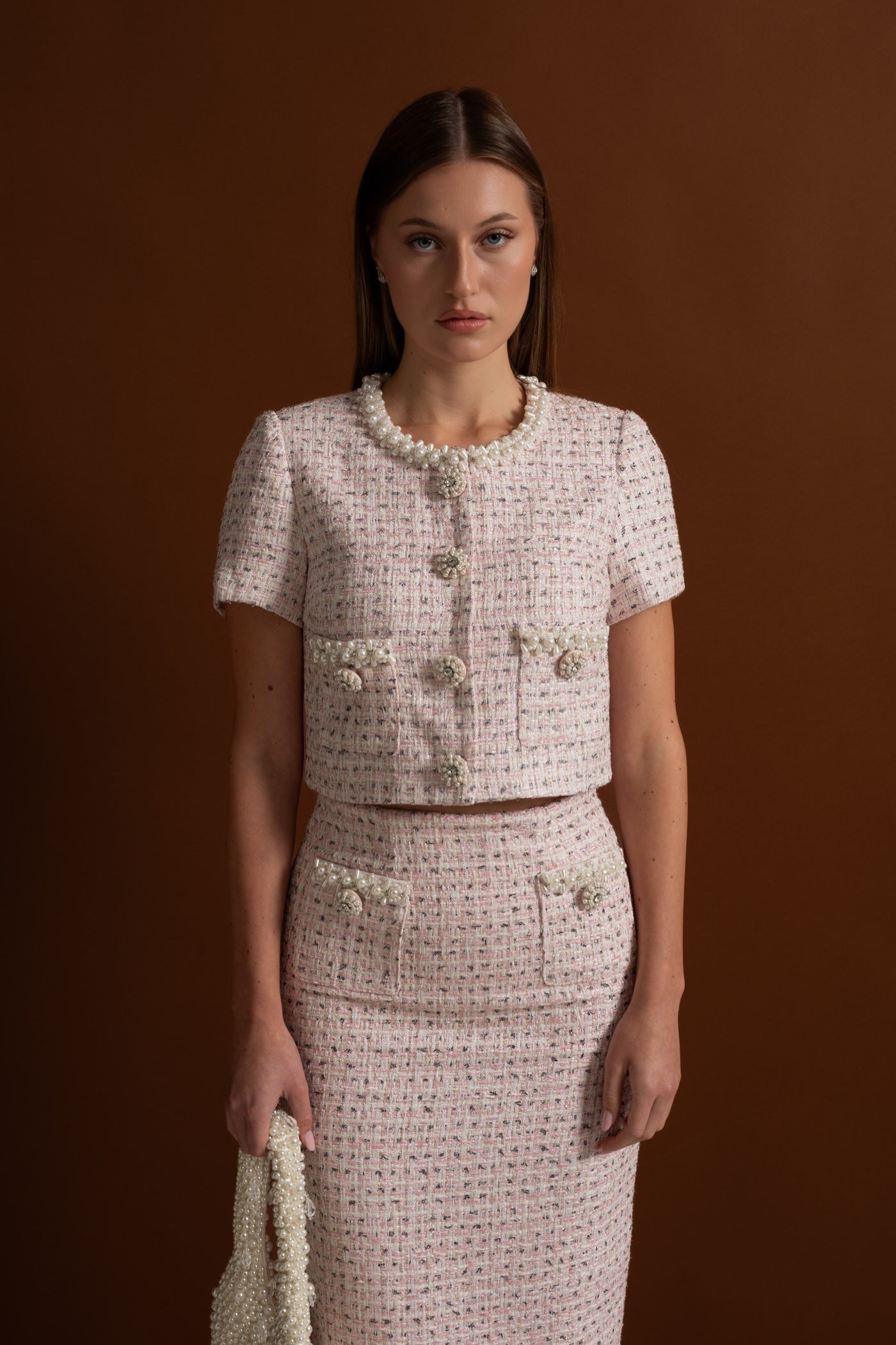 High-waisted Midi Skirt With Structured Waistband - Pink