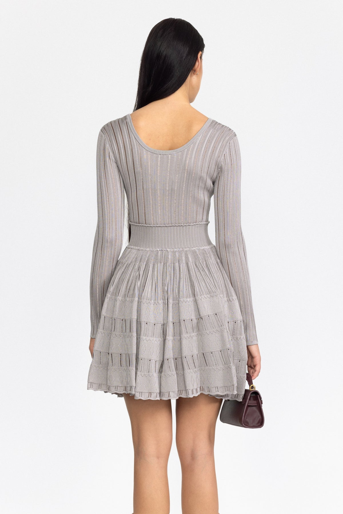 Robe patineuse mini à encolure dégagée en maille ajourée - Gris 