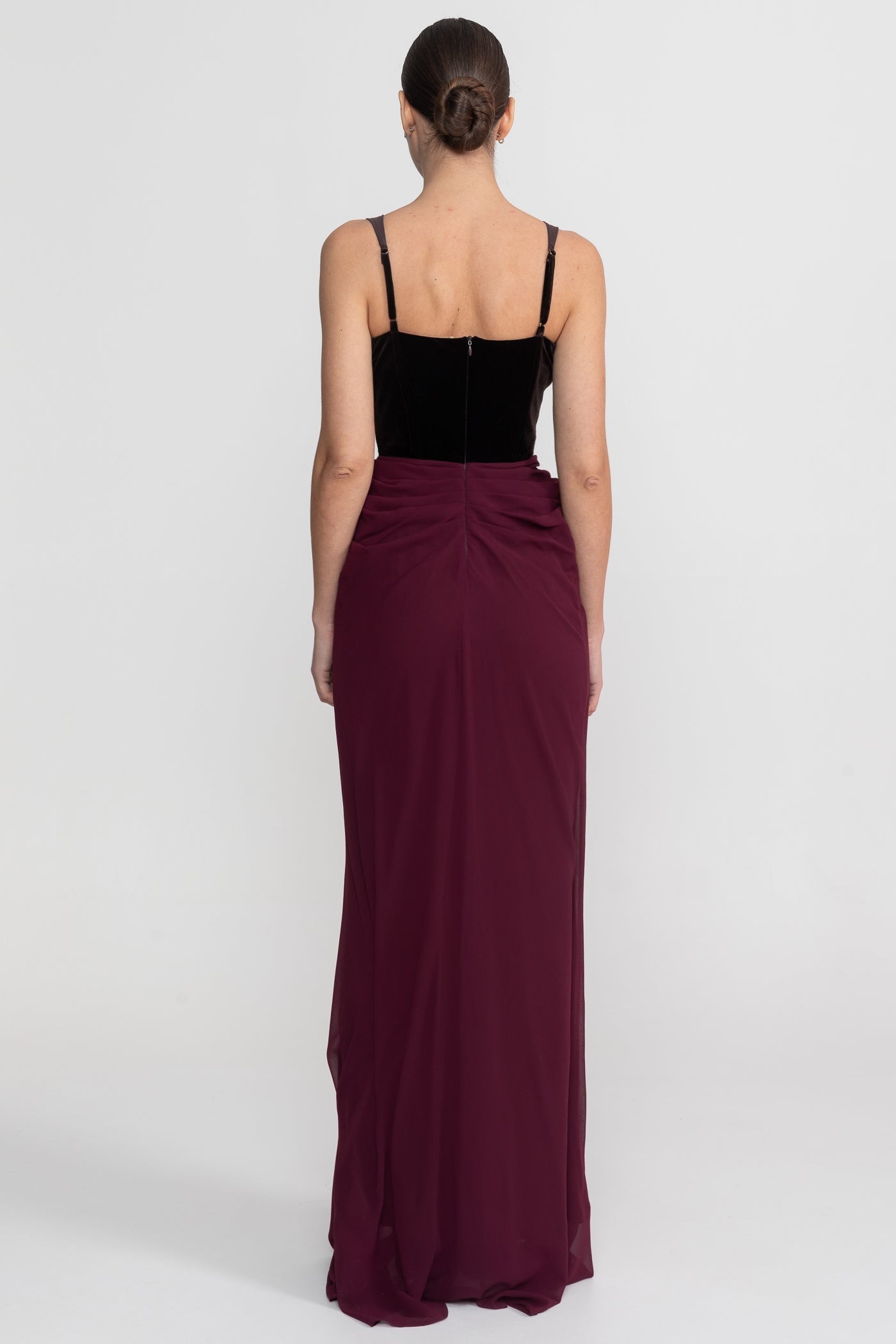 Robe Maxi avec Corset en Velours et Jupe Flottante - Bourgogne 