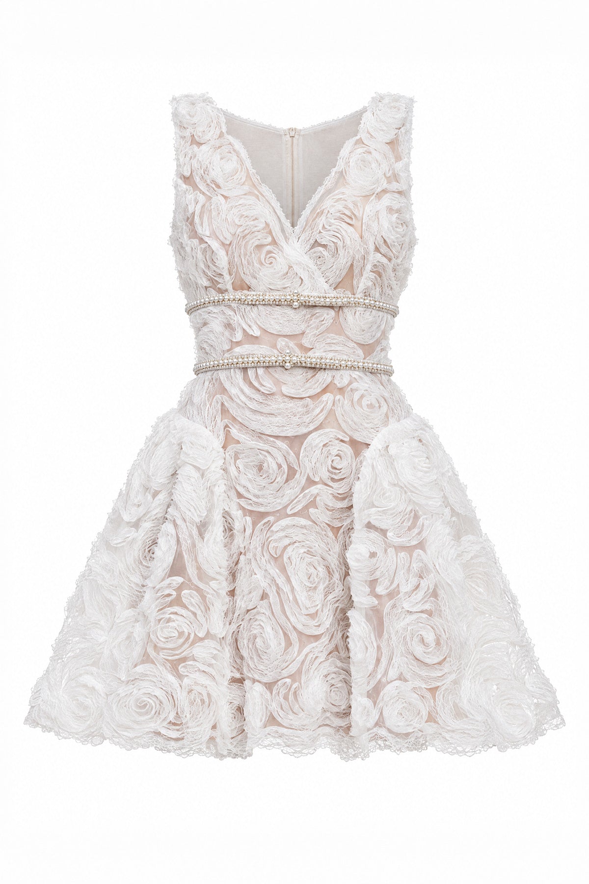 Mini-robe en tulle brodé de rosaces - Ivoire 