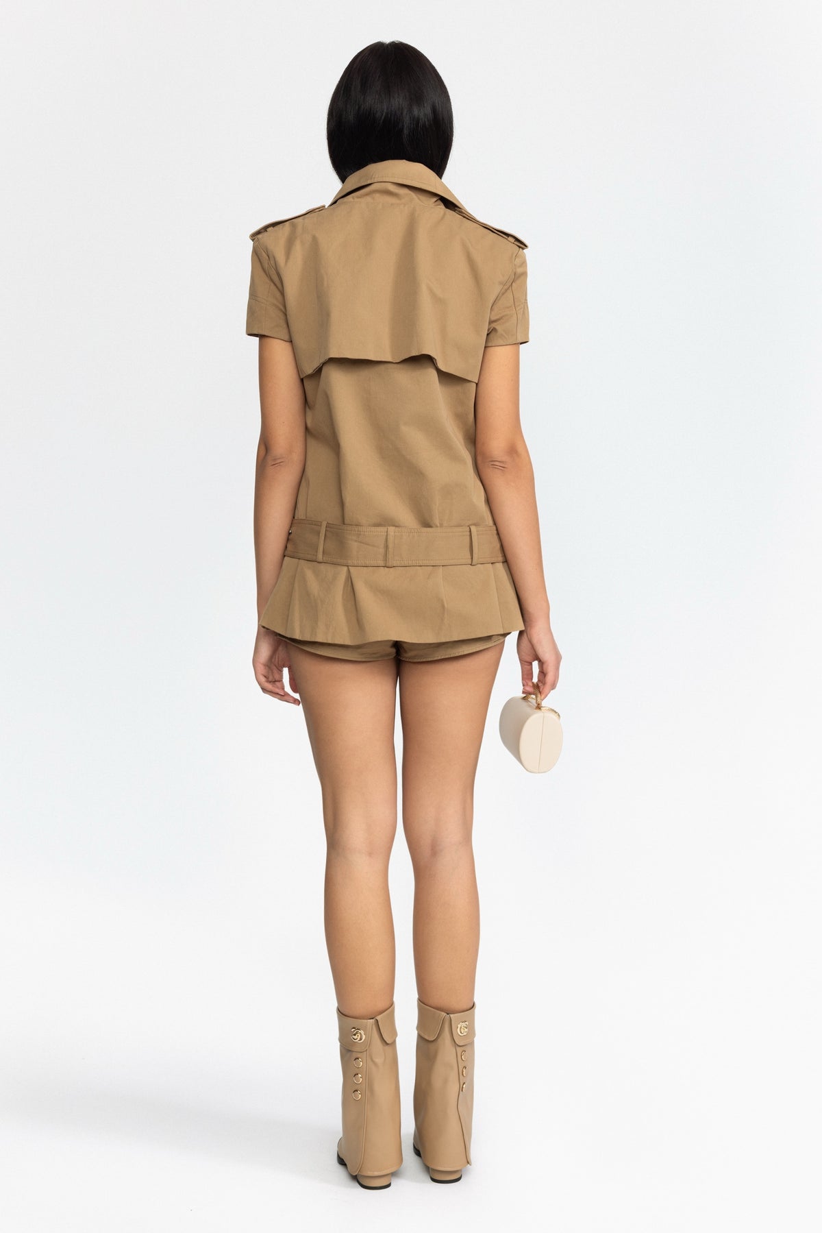 Ensemble top trench ceinturé et mini-short - Kaki 